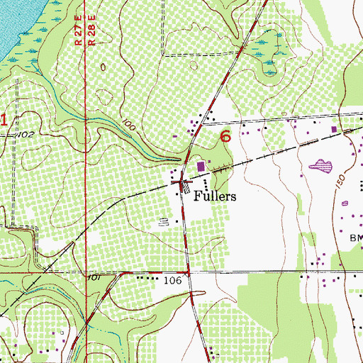 Topographic Map of Fullers, FL