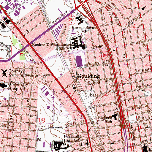 Topographic Map of Goulding, FL