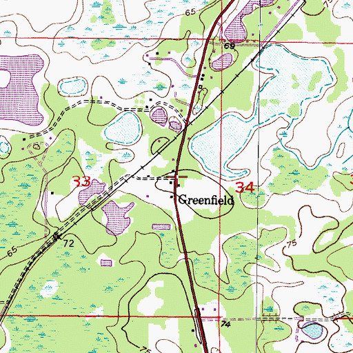Topographic Map of Greenfield, FL