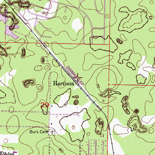 Topographic Map of Harrison, FL