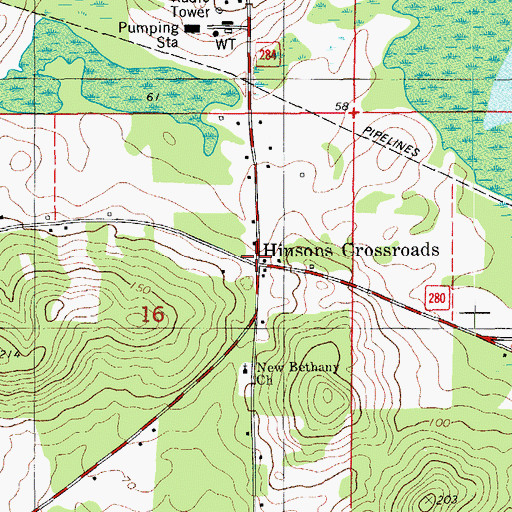 Topographic Map of Hinsons Crossroads, FL