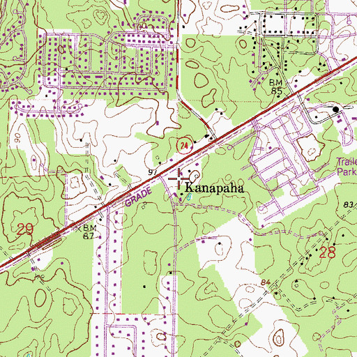 Topographic Map of Kanapaha, FL