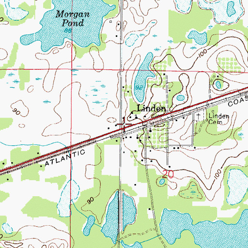 Topographic Map of Linden, FL