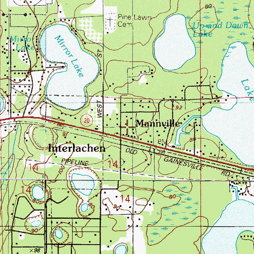 Topographic Map of Mannville, FL