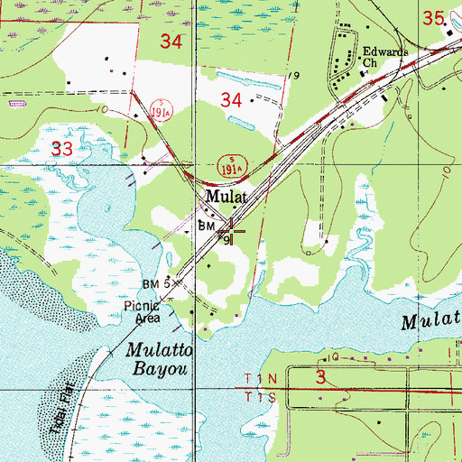 Topographic Map of Mulat, FL