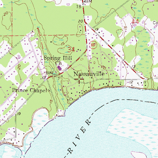 Topographic Map of Nassauville, FL