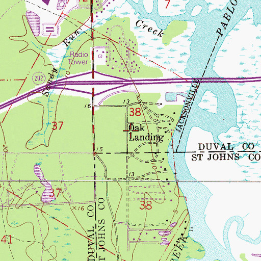 Topographic Map of Oak Landing, FL