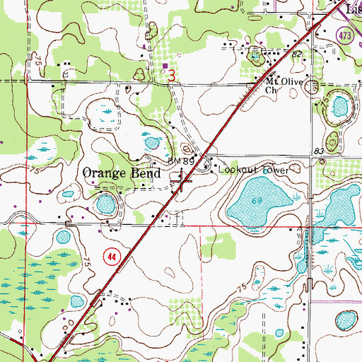 Topographic Map of Orange Bend, FL