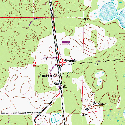 Topographic Map of Pineola, FL