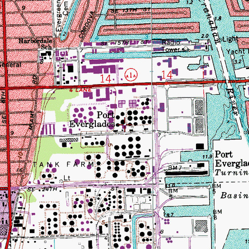 Topographic Map of Port Everglades, FL