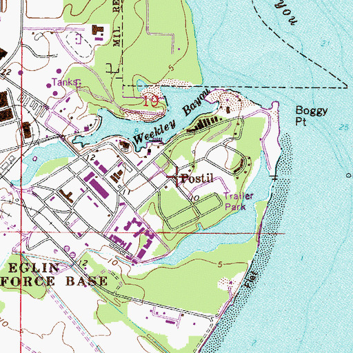 Topographic Map of Postil, FL