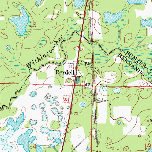 Topographic Map of Rerdell, FL