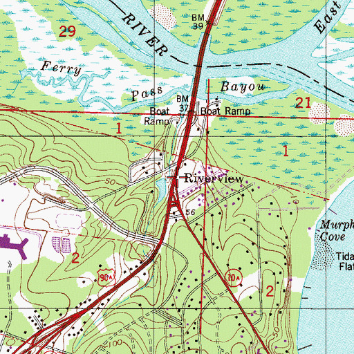Topographic Map of Riverview, FL