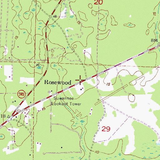 Topographic Map of Rosewood, FL