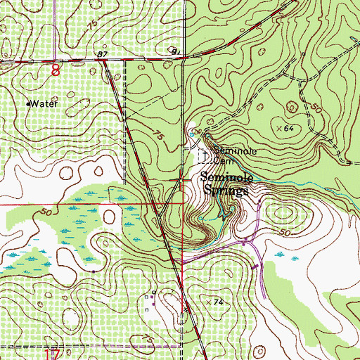 Topographic Map of Seminole Springs, FL