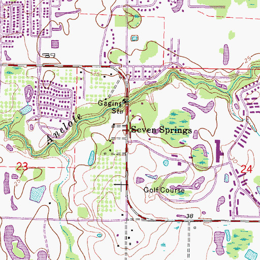 Topographic Map of Seven Springs, FL