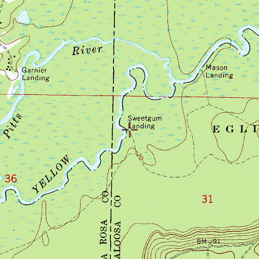 Topographic Map of Sweetgum Landing, FL