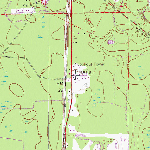 Topographic Map of Tisonia, FL