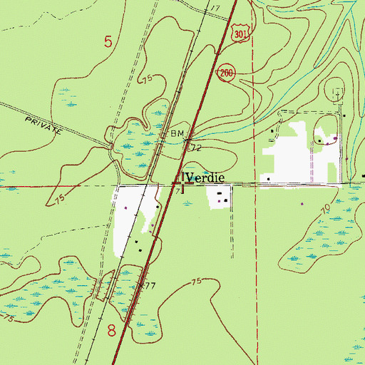 Topographic Map of Verdie, FL