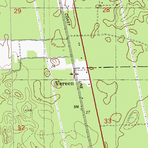Topographic Map of Vereen, FL