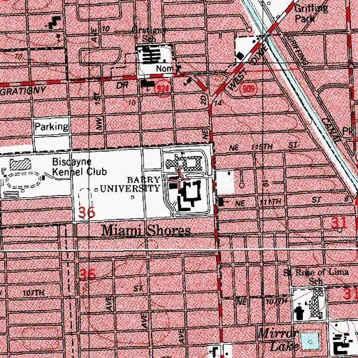 Topographic Map of Barry University, FL