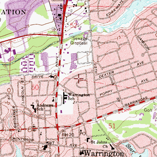 Topographic Map of Navy Point Shopping Center, FL
