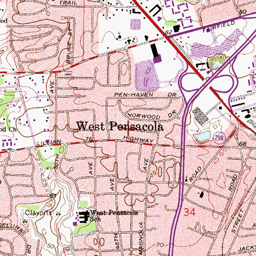 Topographic Map of Pensacola Village Shopping Center, FL