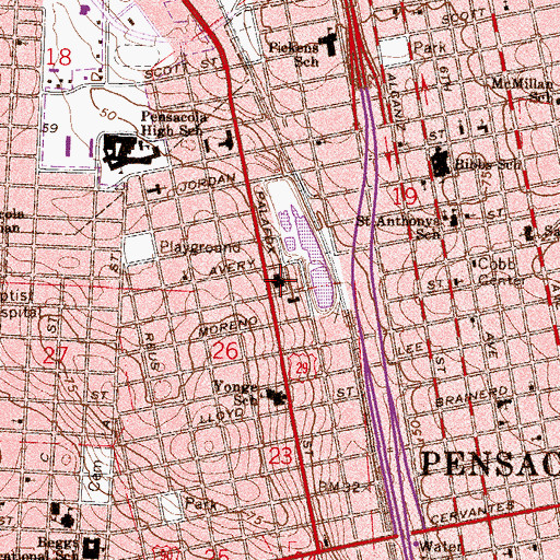 Topographic Map of Palafox Shopping Center, FL