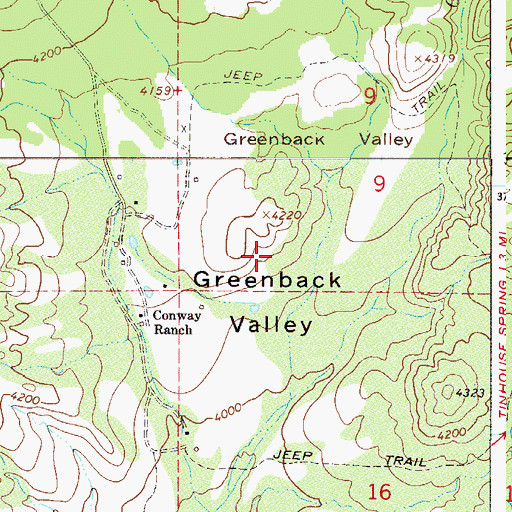 Topographic Map of Greenback Valley, AZ