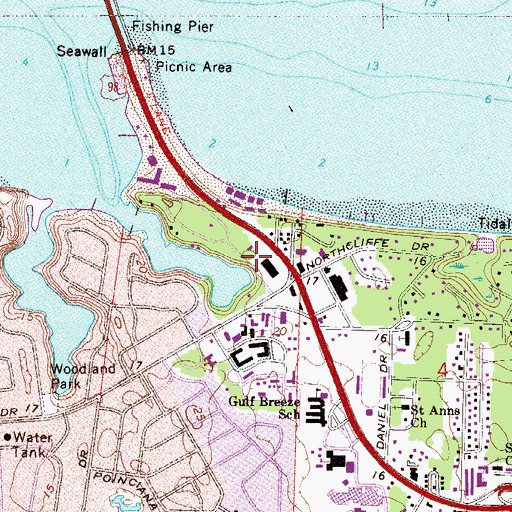 Topographic Map of Gulf Breeze Shopping Center, FL