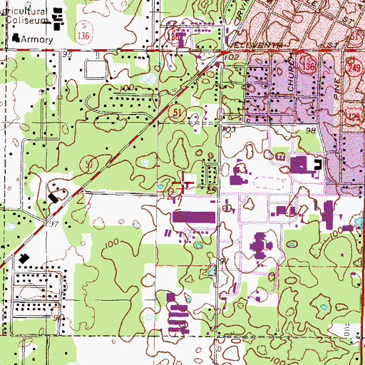 Topographic Map of Suwannee County Mall, FL