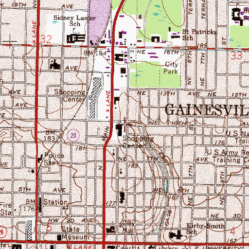 Topographic Map of Gainesville Shopping Center, FL