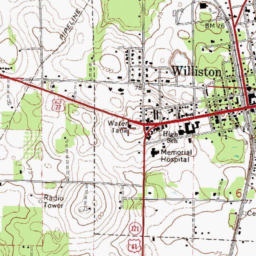 Topographic Map of Williston Plaza, FL