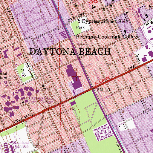 Topographic Map of Daytona Mall, FL