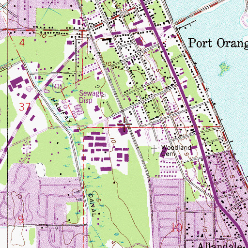 Topographic Map of Dunlawton Square, FL