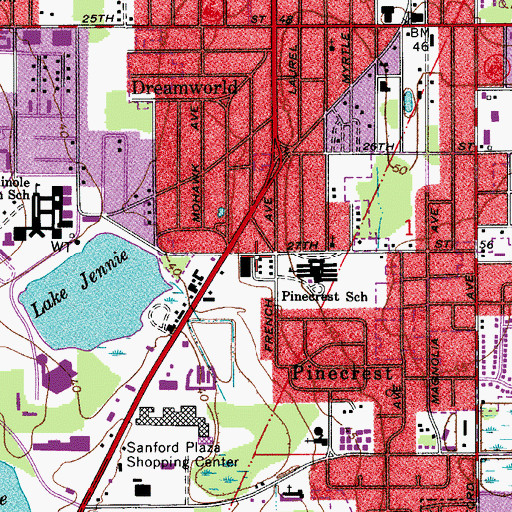 Topographic Map of Pinecrest Shopping Center, FL