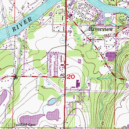 Topographic Map of Riverview Oaks Shopping Center, FL