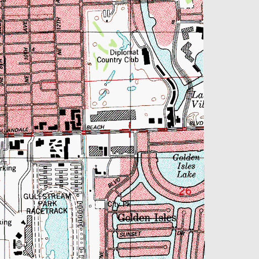 Topographic Map of Hallandale Shopping Center, FL