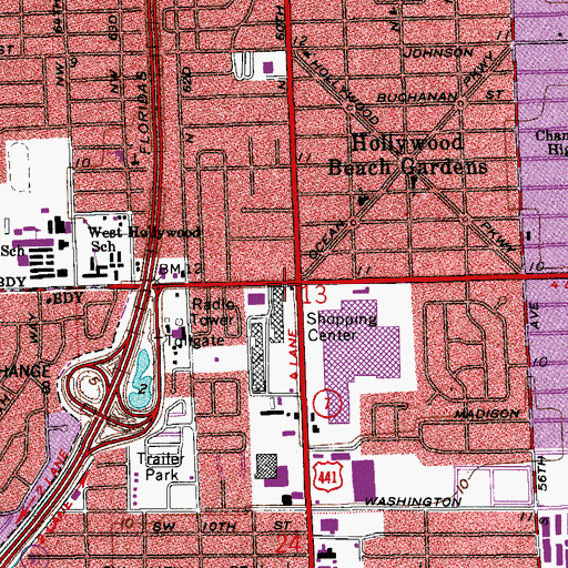 Topographic Map of West Hollywood Stores Shopping Center, FL