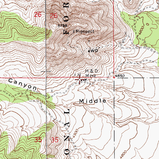 Topographic Map of H & D Mine, AZ