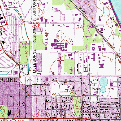 Topographic Map of Melbourne Shopping Center, FL