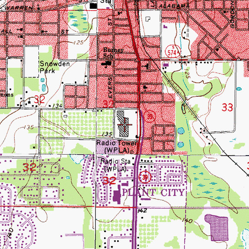 Topographic Map of Plant City Plaza, FL