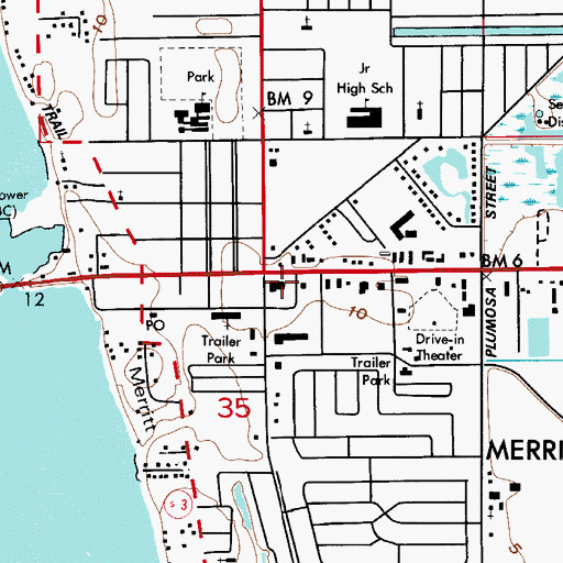 Topographic Map of First Merritt Center, FL