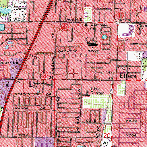 Topographic Map of Elfers Square, FL