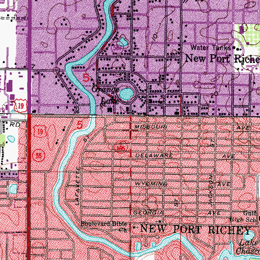 Topographic Map of East Richey Square, FL