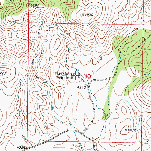 Topographic Map of Hackberry Windmill, AZ