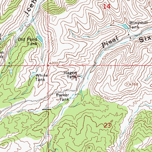 Topographic Map of Hagen Tank, AZ