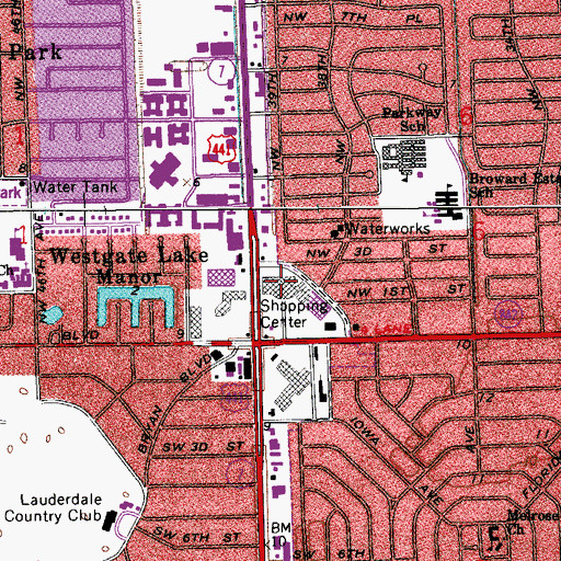 Topographic Map of Plantation Village Shopping Center, FL