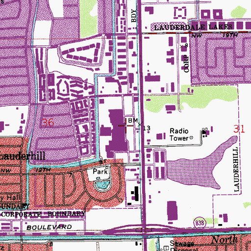 Topographic Map of Lauderhill Mall, FL