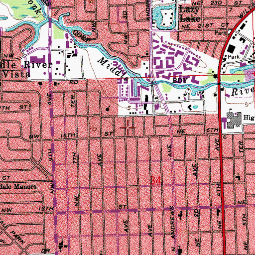 Topographic Map of Fort Lauderdale Strip Shopping Center, FL